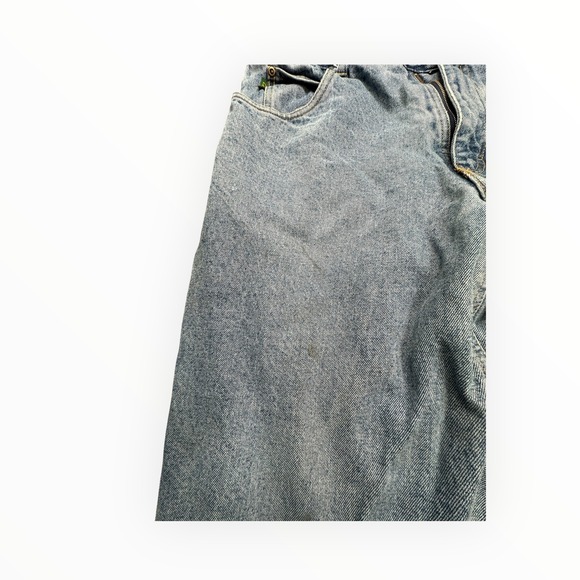 Cabelas Mens Flannel Lined Denim Jeans Light Wash Blue Plaid Lining 36x30 - Picture 12 of 16